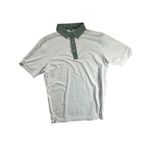 Straight Down Golf Polo Shirt White Floral Collar Short Sleeve Men Size S UPF 50